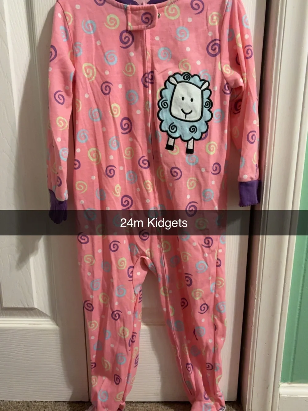 Kidgets Pink Lamb One-Piece Pajama Set with Purple Accents